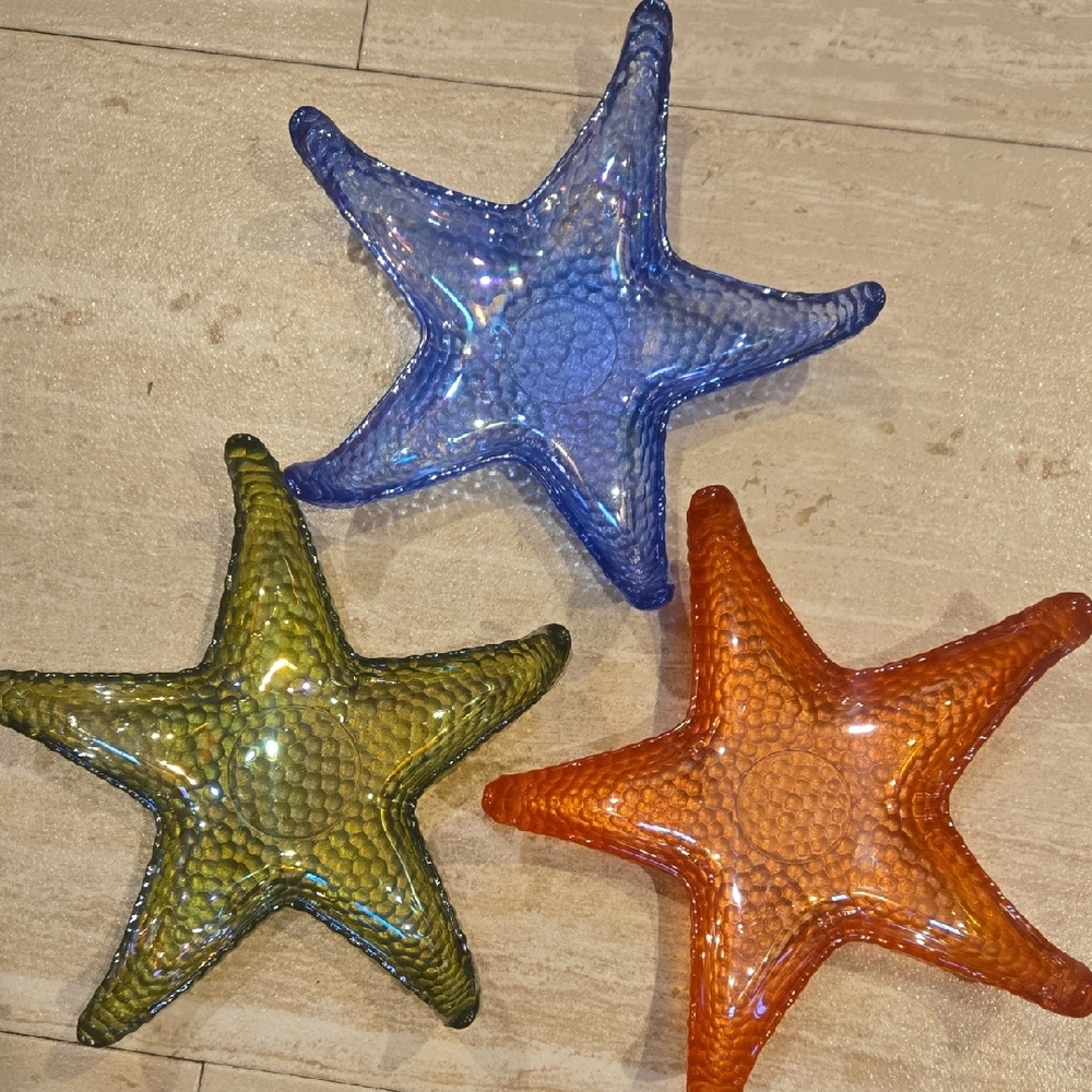 Set of Three Metallic Iridescent Glass Star Fish Accent Pieces